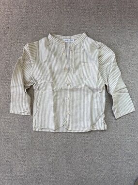 Babe & Tess Cream and Black Thin-Stripe Button-Front Kids Shirt